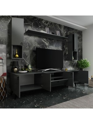 Myniture Ideal Tv Ünitesi + Duvar Raf ve Duvar Dolaplı Q7023-4 Antrasit