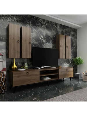 Myniture Ideal Tv Ünitesi + Duvar Raf ve Duvar Dolaplı Q7021-2 Ceviz