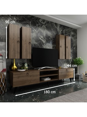 Myniture Ideal Tv Ünitesi + Duvar Raf ve Duvar Dolaplı Q7021-2 Ceviz