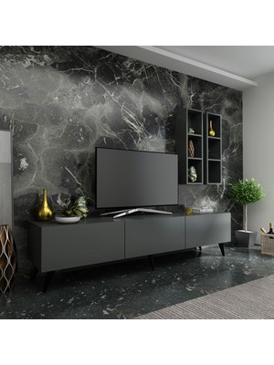 Myniture Ideal Tv Ünitesi + Duvar Rafı Q7003-4 Antrasit