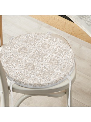Real Homes Damask Desenli Dijital Baskılı Yuvarlak Fermuarlı Sandalye Minderi