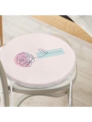Real Homes Pembe Zeminde Gül Motifli Bohemian Yuvarlak Fermuarlı Sandalye Minderi
