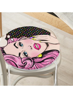 Real Homes Pop Art Retro Dijital Baskılı Yuvarlak Fermuarlı Sandalye Minderi