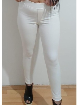Azem Beyaz Bel Lastikli Full Likralı Kot Pantolon