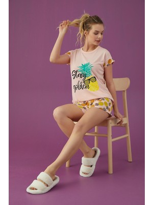 Elitol Kadın Ananas Baskı Şortlu Pijama Takımı (3301-7)