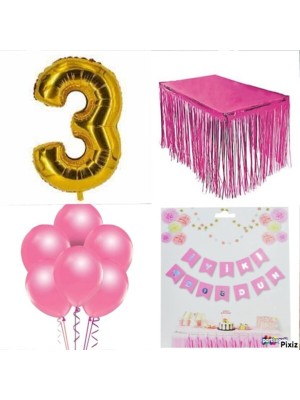Bal10 Dünyası Doğum Günü Parti Seti 3 Rakam Pembe Konsept