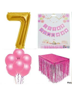 Bal10 Dünyası Doğum Günü Parti Seti 7 Rakam Pembe Konsept