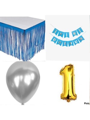 Bal10 Dünyası Doğum Günü Parti Seti 1 Rakam Mavi Konsept