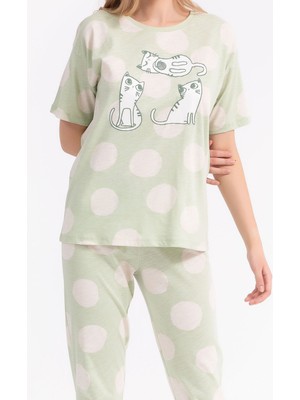 RolyPoly Cats Su Yeşili Kadın Pijama Takımı