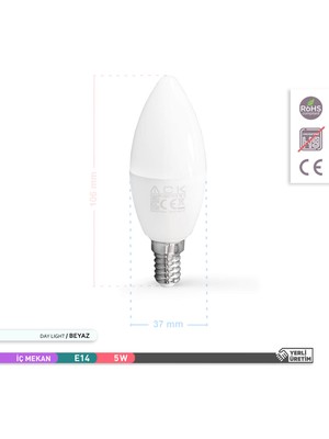 Ack LED Mum Ampul 6500K Beyaz Işık 220V 5W E14