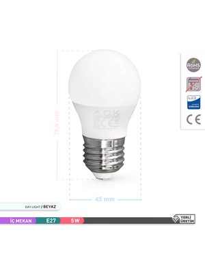 Ack LED Top Ampul 6500K Beyaz Işık 220V 5W E27