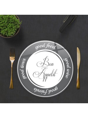 Decorita 2'li Takım | Cam Tabak - Kahvaltı Tabağı - Pasta Tabağı | Good Food - Beyaz Fon | Çap 32cm