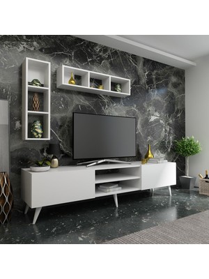 Myniture Ideal Tv Ünitesi + Duvar Rafı Q7005-1 Beyaz