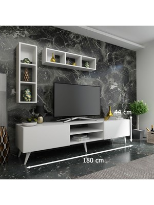 Myniture Ideal Tv Ünitesi + Duvar Rafı Q7005-1 Beyaz