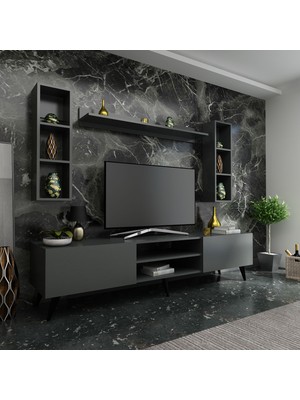 Myniture Ideal Tv Ünitesi + Duvar Rafı Q7009-4 Antrasit