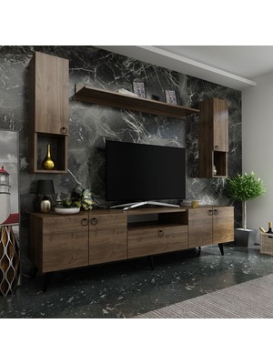 Myniture Ideal Tv Ünitesi + Duvar Raf ve Duvar Dolaplı Q7025-2 Ceviz