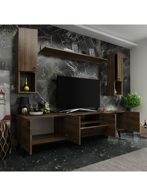 Myniture Ideal Tv Ünitesi + Duvar Raf ve Duvar Dolaplı Q7025-2 Ceviz