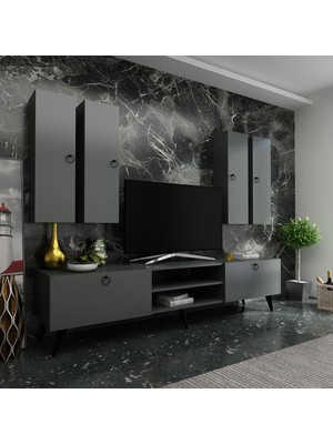 Myniture Ideal Tv Ünitesi + Duvar Raf ve Duvar Dolaplı Q7021-4 Antrasit