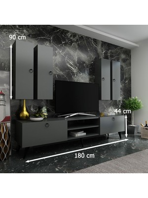 Myniture Ideal Tv Ünitesi + Duvar Raf ve Duvar Dolaplı Q7021-4 Antrasit