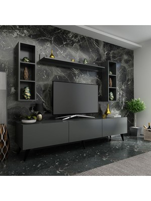 Myniture Ideal Tv Ünitesi + Duvar Rafı Q7008-4 Antrasit