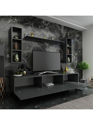 Myniture Ideal Tv Ünitesi + Duvar Rafı Q7008-4 Antrasit