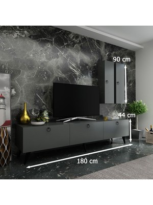 Myniture Ideal Tv Ünitesi + Duvar Raf ve Duvar Dolaplı Q7019-4 Antrasit