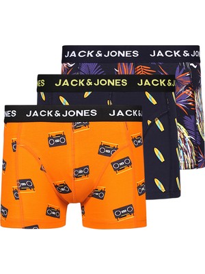 Jack & Jones 3'lü Desenli Boxer Paketi-12214907