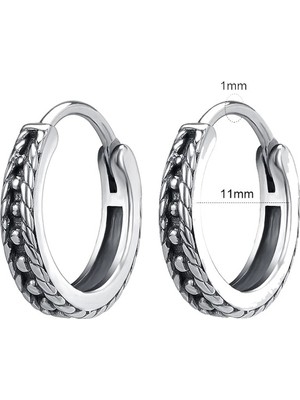 Vintage Antika Noktalı Tasarım Halka Geçirmeli 316L Ince Erkek Çelik Küpe (Çift)