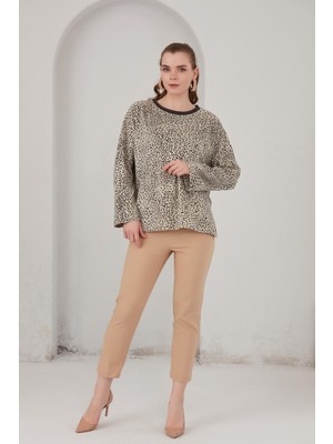 Alexander Gardi Alexandergardı Basik Leopar Desenli Polar Sweatshirt (B22-383A)