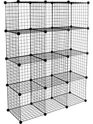 Hodbehod 12 Bölmeli Metal Tel Portatif Modüler Oyuncak Dolabı Çok Amaçlı Düzenleyici Raf