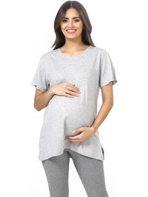 Baby Mom Bisiklet Yaka Rahat Kalıp Modal Pamuklu Hamile Tshirt
