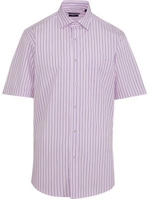 Hatemoğlu Erkek Pembe Klasik Fit %100 Pamuk Çizgili Kısa Kol Gömlek