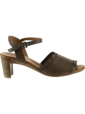 Bueno Shoes Gri Deri Kadın Topuklu Sandalet