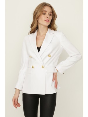 Select Moda Kadın Gold Düğmeli Blazer Ceket %85 Polyester %15 Elastane Şık Tasarım