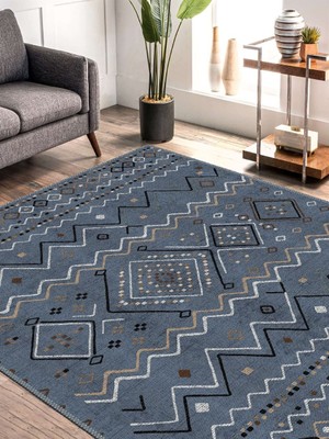 Serteks Iskandinav Kilim Desenli Halı, Dokuma Taban Dekoratif Şönil Halı