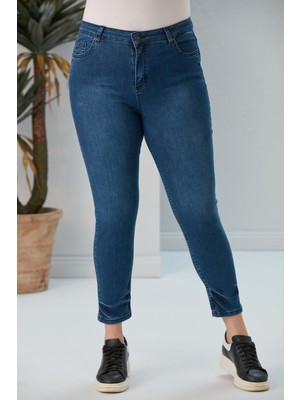 Rmg Paça Detaylı Büyük Beden Lacivert Kot Pantolon