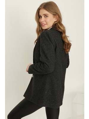 Select Moda Kadın Antrasit Penye Kapüşonlu Ceket
