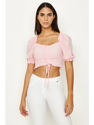 Select Moda Kadın Mavi Gipeli Balon Kollu Büstiyer