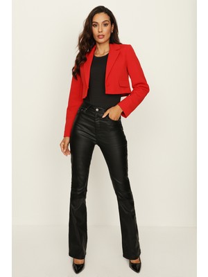 Select Moda Kadın Orange Tek Düğmeli Crop Blazer Ceket