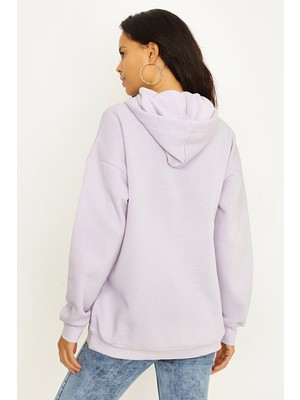 Select Moda Kadın Gri Kapüşonlu Basic Sweatshirt