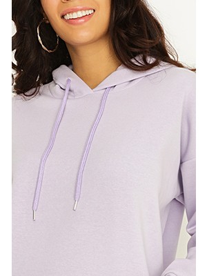 Select Moda Kadın Gri Kapüşonlu Basic Sweatshirt