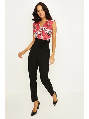 Select Moda Kadın Renkli Yakası Fırfırlı Kuşaklı Tulum