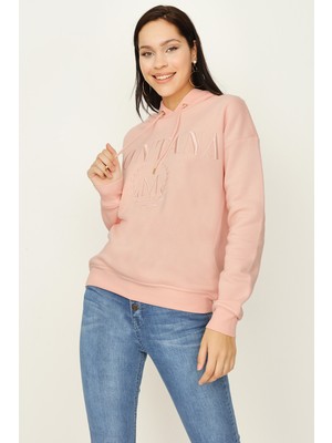 Select Moda Kadın Somon Kapüşonlu Şardonlu Sweatshirt