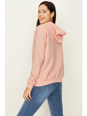 Select Moda Kadın Somon Kapüşonlu Şardonlu Sweatshirt