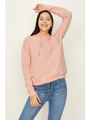 Select Moda Kadın Somon Kapüşonlu Şardonlu Sweatshirt