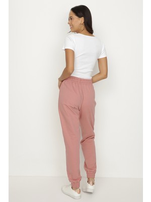 Select Moda Kadın Pembe Paçası Lastikli Jogger Pantolon