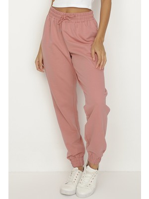 Select Moda Kadın Pembe Paçası Lastikli Jogger Pantolon