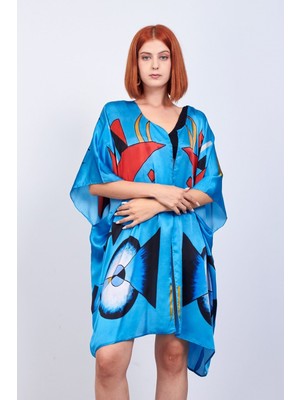 Nomads Felt Kimono Ipek Mavi Kaftan Pareo Kandinsky