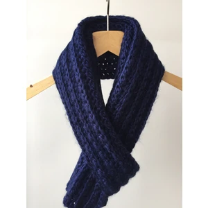 Mora Knit El Örgüsü Yünlü Parlak Lacivert Prestij  Atkı
