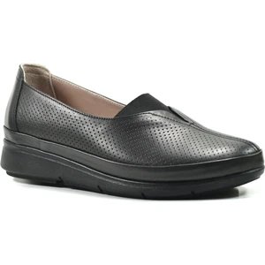 45010 Hakiki Deri Siyah Lastikli Ortopedik Günlük Kadın Anne Ayakkabı